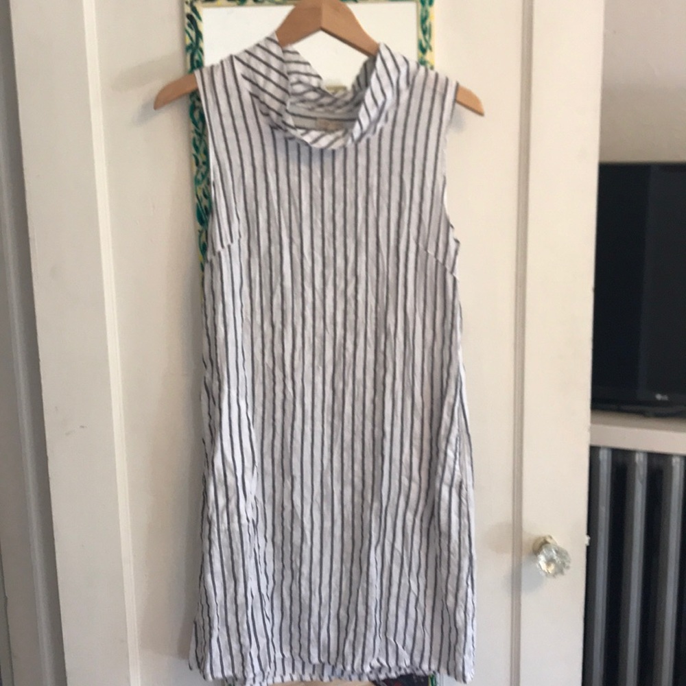Italian linen mock neck striped dress